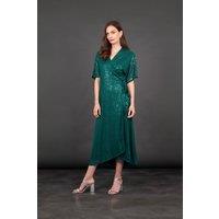 Sarta Women's Liv Midi Wrap Dress - Green, Sequin in Green | Size: Large