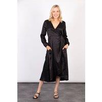 Sarta Women's Black Leopard Print Silky Midi Wrap Dress | Size: Small