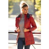 Monomoi Women's 'Sofia' Detachable Hood Three Quarter Leather Jacket in Red | Size: 10