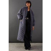 Diamond Quilted Padded Longline Coat