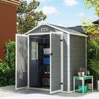 OUTSUNNY Lean to Garden Shed Plastic Tool Storage House w/ Lockable Door in Grey