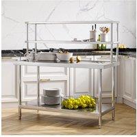 Living and Home 2 Tier Stainless Steel Multi-Functional Prep & Work Table for Kitchen Garage Laundry Outdoor in Silver