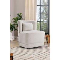 Teddy Bear Fur Upholstered Swivel Barrel Chair with Pillow