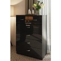 FWStyle Chilton Black Gloss 6 Drawer Chest (H) 100cm (W) 70cm (D) 40cm