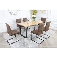 Home Garden Direct Nestor Dining Set - Oak Table with 6 Industrial Chairs in Brown