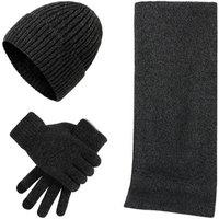 Obasyhig Men's Autumn & Winter Warm Knitted Woolen Hat Scarf Gloves Set in Dark Grey