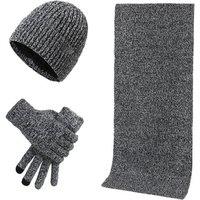 Obasyhig Men's Autumn & Winter Warm Knitted Woolen Hat Scarf Gloves Set in Grey