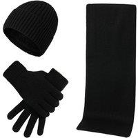 Obasyhig Men's Autumn & Winter Warm Knitted Woolen Hat Scarf Gloves Set in Black