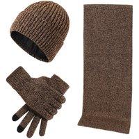 Obasyhig Men's Autumn & Winter Warm Knitted Woolen Hat Scarf Gloves Set in Khaki