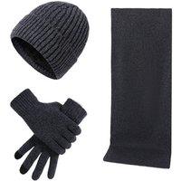 Obasyhig Men's Autumn & Winter Warm Knitted Woolen Hat Scarf Gloves Set in Dark Navy