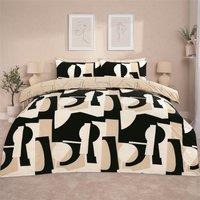 OHS Geometric Duvet Cover Pillowcase Bedding Set Shapes Quilt in Black | Size: Double