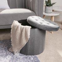 OHS Folding Ottoman Storage Box Footstool Tub Space Saving Velvet Seat in Charcoal