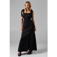 Oasis Women's Petite Satin Tie Shoulder Midi Bridesmaid Dress in Black | Size: 8