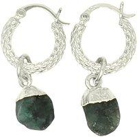 Harfi Women's Raw Emerald May Birthstone Huggie Hoops Sterling Silver Gemstone Earrings
