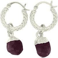 Harfi Women's Raw Ruby July Birthstone Huggie Hoops Sterling Silver Gemstone Earrings