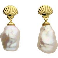 Harfi Women's Gold Plated Shell Stud With Natural Keshi Pearl Drop Modern Earrings
