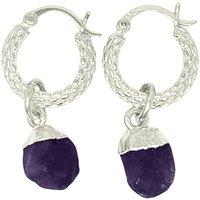 Harfi Women's Raw Amethyst February Birthstone Huggie Hoops Sterling Silver Gemstone Earrings