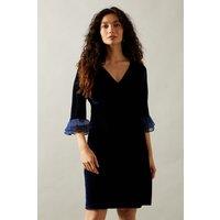 Wallis Women's Occasion Velvet Pleated Cuff Mini Dress in Navy | Size: 8