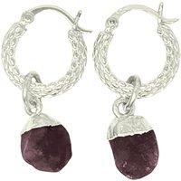Harfi Women's Raw Garnet January Birthstone Huggie Hoops Sterling Silver Gemstone Earrings