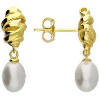 Harfi Women's Gold plated minimalist twisted synthetic pearl stud earrings
