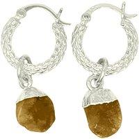 Harfi Women's Raw Citrine November Birthstone Huggie Hoops Sterling Silver Gemstone Earrings