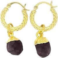 Harfi Women's Raw Garnet January Birthstone Huggie Hoops Gold Vermeil Plated Gemstone Earrings