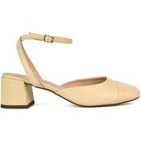 XY London Women's 'Mavis' Low Mid Heel Square Toe Court Shoes With Ankle Strap in Nude | Size: 4