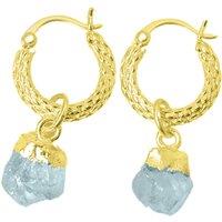 Harfi Women's Raw Aquamarine March Birthstone Huggie Hoops Gold Vermeil Plated Gemstone Earrings