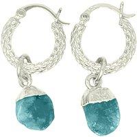 Harfi Women's Raw Turquoise December Birthstone Huggie Hoops Sterling Silver Gemstone Earrings