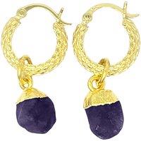 Harfi Women's Raw Amethyst February Birthstone Huggie Hoops Gold Vermeil Plated Gemstone Earrings