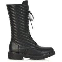 XY London Women's 'Meadow' Padded Detail Flat Lace up Combat Boots in Black | Size: 4