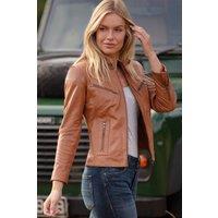 Ashwood Leather Women's 'lolita' Real Leather Mandarin Collar Biker Jacket in Tan | Size: 22