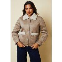 Dorothy Perkins Women's Pocket Aviator Jacket in Taupe | Size: 6