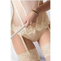 Gracya Gala Thong In Sheer Cream With Floral Embroidery