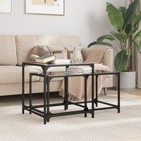 Nesting Coffee Tables 2 pcs with Black Glass Top Steel