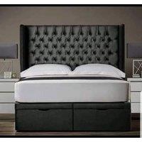 HOB Furniture Chelsea Wing Divan, Chenille - Hb 152 Cm, Black | Size: Super King