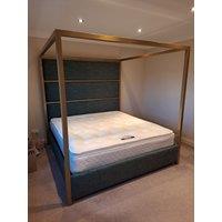 HOB Furniture Regent 4 Poster Bed, Faux Leather, Green in Dark Green | Size: Super King