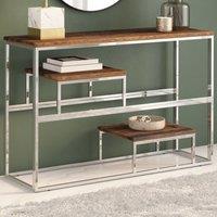 Berkfield Home Console Table Silver Stainless Steel & Solid Sleeper Wood