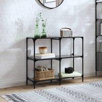 Berkfield Home Console Table with Black Glass Top 98x30x81 cm Steel | Size: 98 x 30 x 81 cm