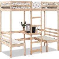 Berkfield Home Loft Bed Frame with Desk & Chairs 90x190cm Solid Wood Pine in Brown | Size: 90x190 cm