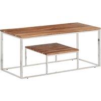 Berkfield Home Coffee Table Silver Stainless Steel & Solid Wood Acacia