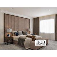 HOB Furniture Denver Linear Bed - Bed With Bedside Table & Footstool, Luxury French Velvet, Turmeric in Brown | Size: Double