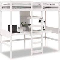 Loft Bed Frame with Desk and Shelves White 90x200cm Solid Wood Pine