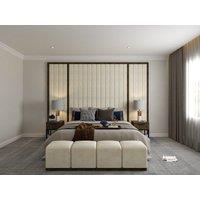 HOB Furniture Darlington Linear Bed - Bed With Footstool, Luxury French Velvet, Cream | Size: King