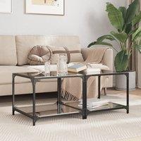 Berkfield Home Coffee Tables with Black Glass Top 2 pcs 50x50x40 cm Steel | Size: 50 x 50 x 40 cm