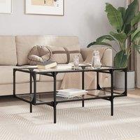 Berkfield Home Coffee Table with Transparent Glass Top 98.5x50x45 cm Steel in Brown