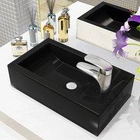 Berkfield Home Basin with Faucet Hole Rectangular Ceramic Black 46x25.5x12 cm