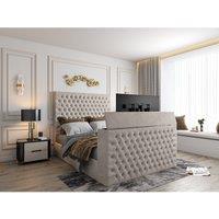 HOB Furniture Tara Upholstered Soft Velvet Tv Bed Frame, Luxury French Velvet, Pebble in Light Grey | Size: Super King