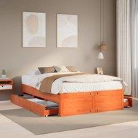 Bed Frame without Mattress with Drawers Wax Brown 150x200 cm King Size Solid Wood Pine