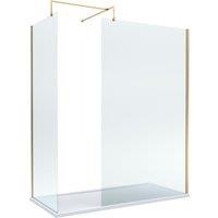 Balterley 8mm Glass Wetroom Screen, Return Brushed Brass & Tray 1700 x 900mm in Metallics